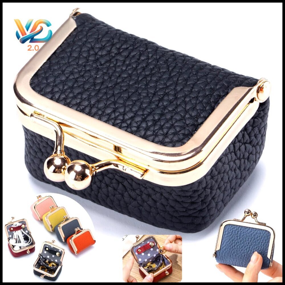 Genuine Leather Mini Jewelry Box Vintage Travel Organizer Kiss Lock Compact